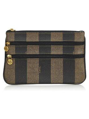 Fendi Vintage Pequin Multi-zipper Canvas Striped Zucca Pouch Clutch